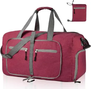 Dimayar 65L Travel Duffle Bag for Men Women - Foldable Duffel Bag with Shoes Compartment - Overnight Bags Waterproof & Tear Resistant(Red)