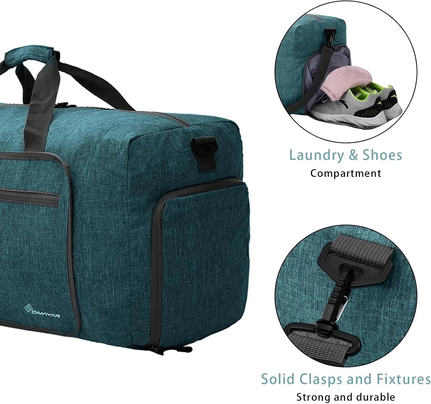 Dimayar 85L Travel Duffle Bag - Foldable Duffel Bag with Shoes Compartment - Overnight Bags Waterproof & Tear Resistant(Green)