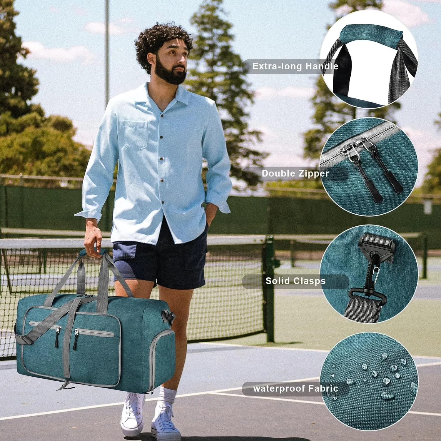 Dimayar 85L Travel Duffle Bag - Foldable Duffel Bag with Shoes Compartment - Overnight Bags Waterproof & Tear Resistant(Green)