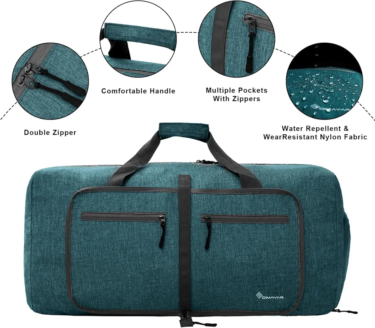 Dimayar 85L Travel Duffle Bag - Foldable Duffel Bag with Shoes Compartment - Overnight Bags Waterproof & Tear Resistant(Green)