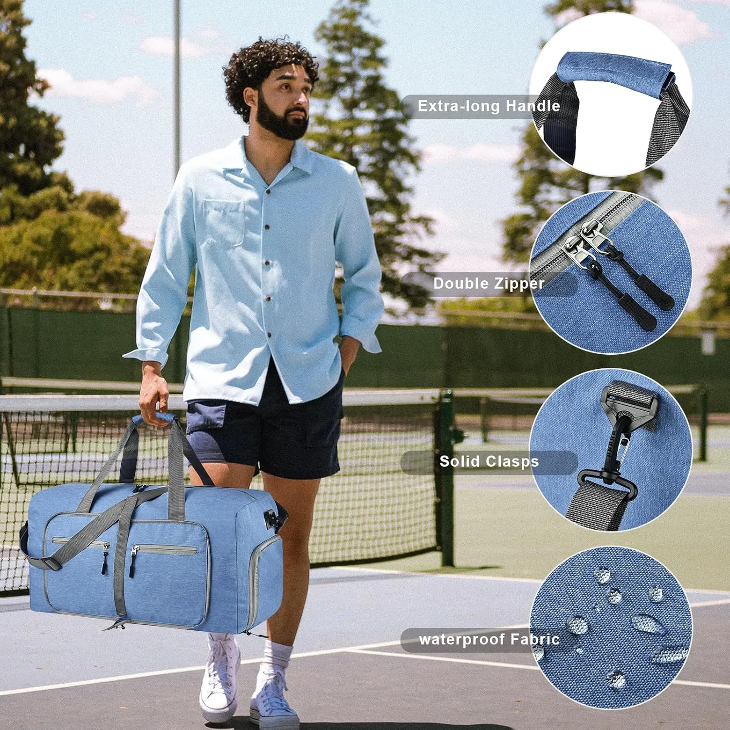 Dimayar 85L Travel Duffle Bag for Men Women - Foldable Duffel Bag with Shoes Compartment - Overnight Bags Waterproof & Tear Resistant(Blue)