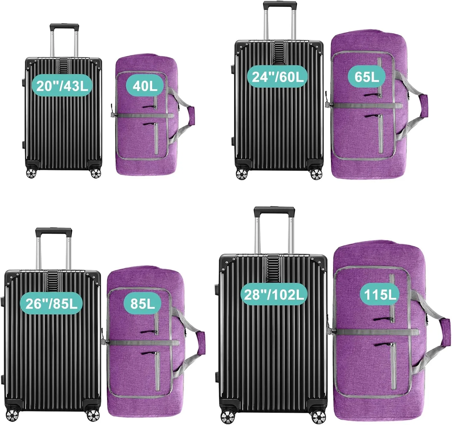 Dimayar 85L Travel Duffle Bag for Men Women - Foldable Duffel Bag with Shoes Compartment - Overnight Bags Waterproof & Tear Resistant(Purple)