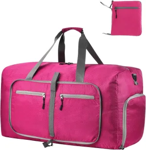 Dimayar Travel Duffle Bag for Men Women - Foldable Duffel Bag with Shoes Compartment - Overnight Bags Waterproof & Tear Resistant(65L,Fuchsine)