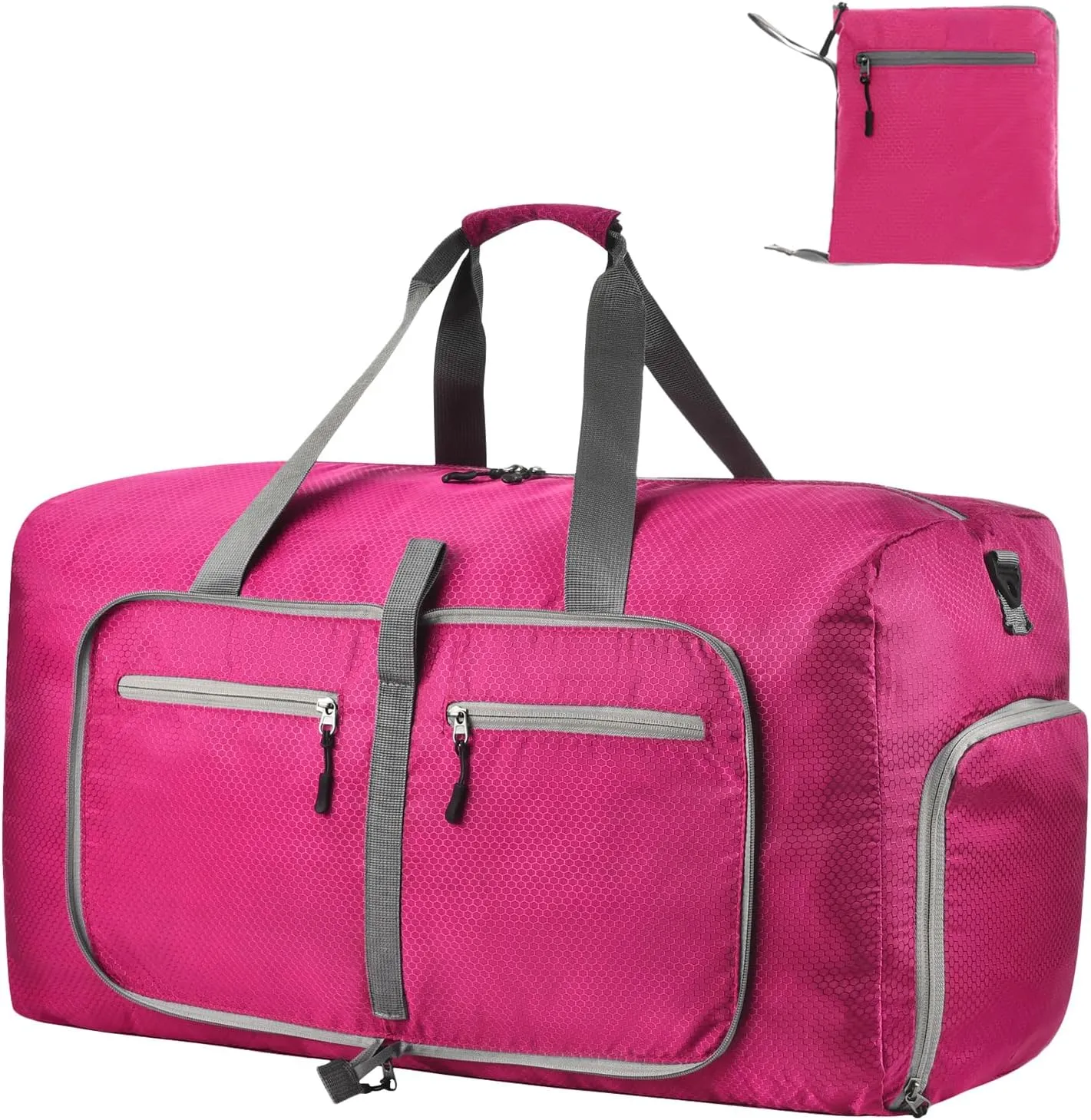 Dimayar Travel Duffle Bag for Men Women - Foldable Duffel Bag with Shoes Compartment - Overnight Bags Waterproof & Tear Resistant(65L,Fuchsine)
