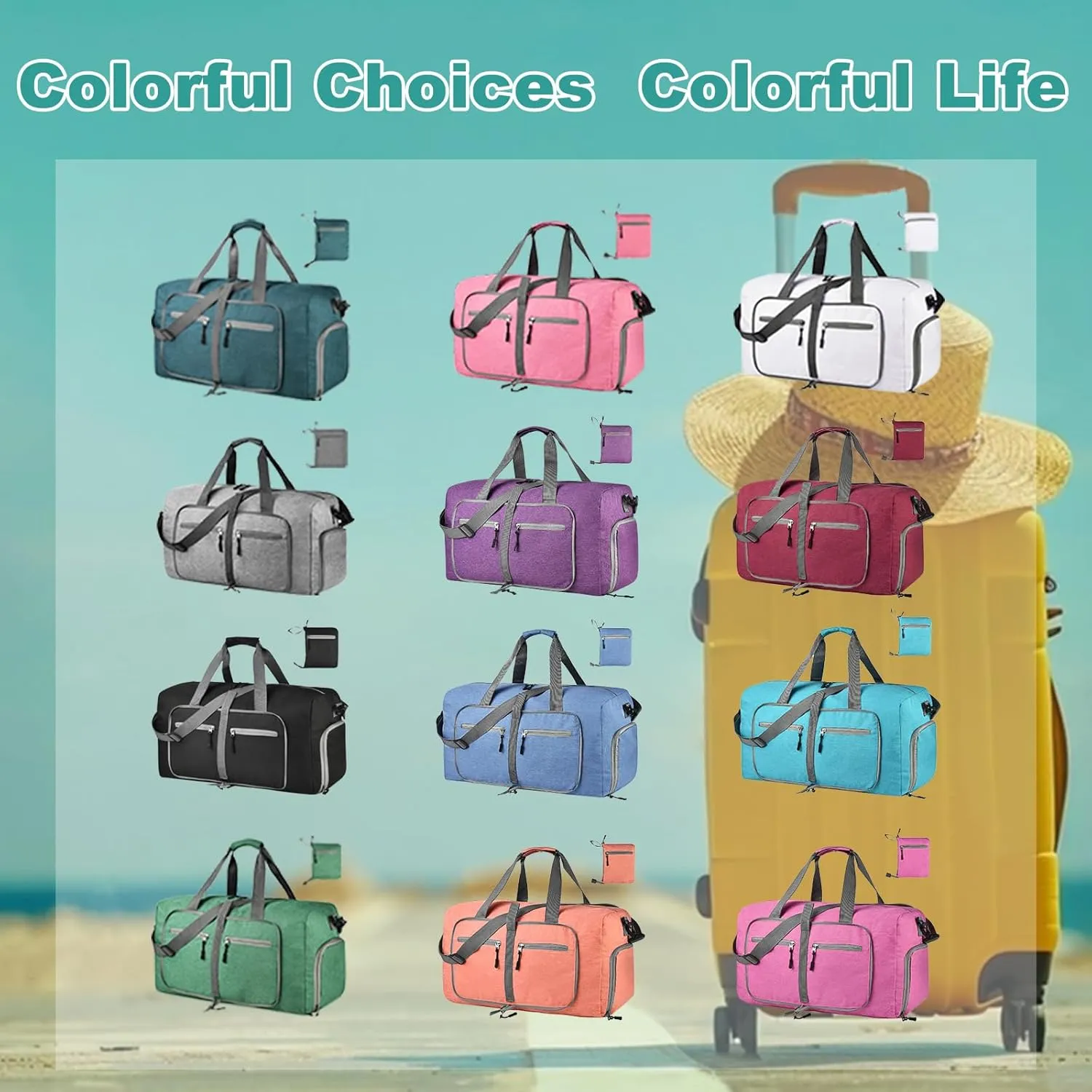 Dimayar Travel Duffle Bag for Men Women - Foldable Duffel Bag with Shoes Compartment - Overnight Bags Waterproof & Tear Resistant(65L,Fuchsine)