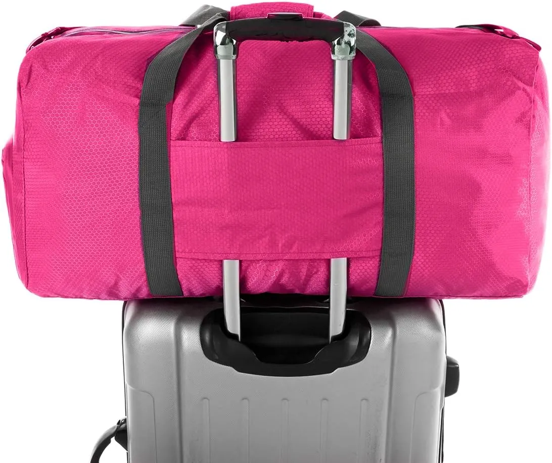 Dimayar Travel Duffle Bag for Men Women - Foldable Duffel Bag with Shoes Compartment - Overnight Bags Waterproof & Tear Resistant(65L,Fuchsine)