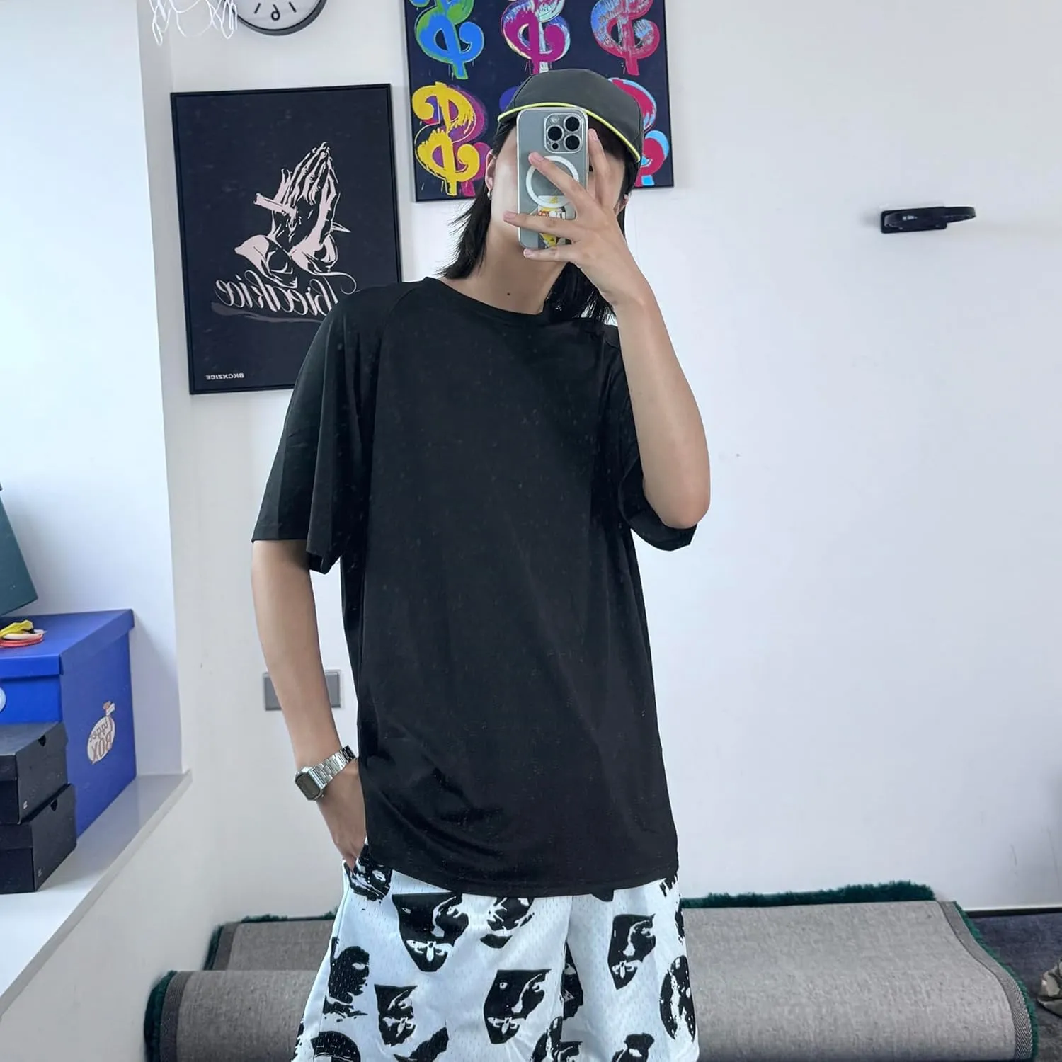 DIOTSR Mens Graphic Print Shorts Cool Mesh Basketball Shorts Casual Flat Front Shorts Summer Drawstring