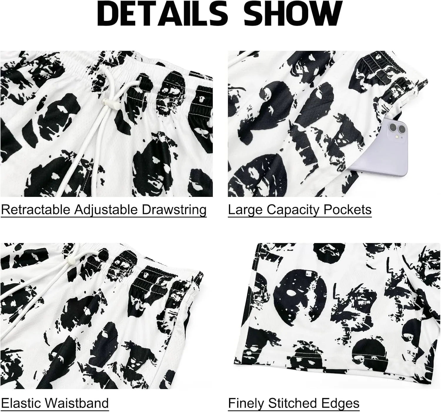 DIOTSR Mens Graphic Print Shorts Cool Mesh Basketball Shorts Casual Flat Front Shorts Summer Drawstring