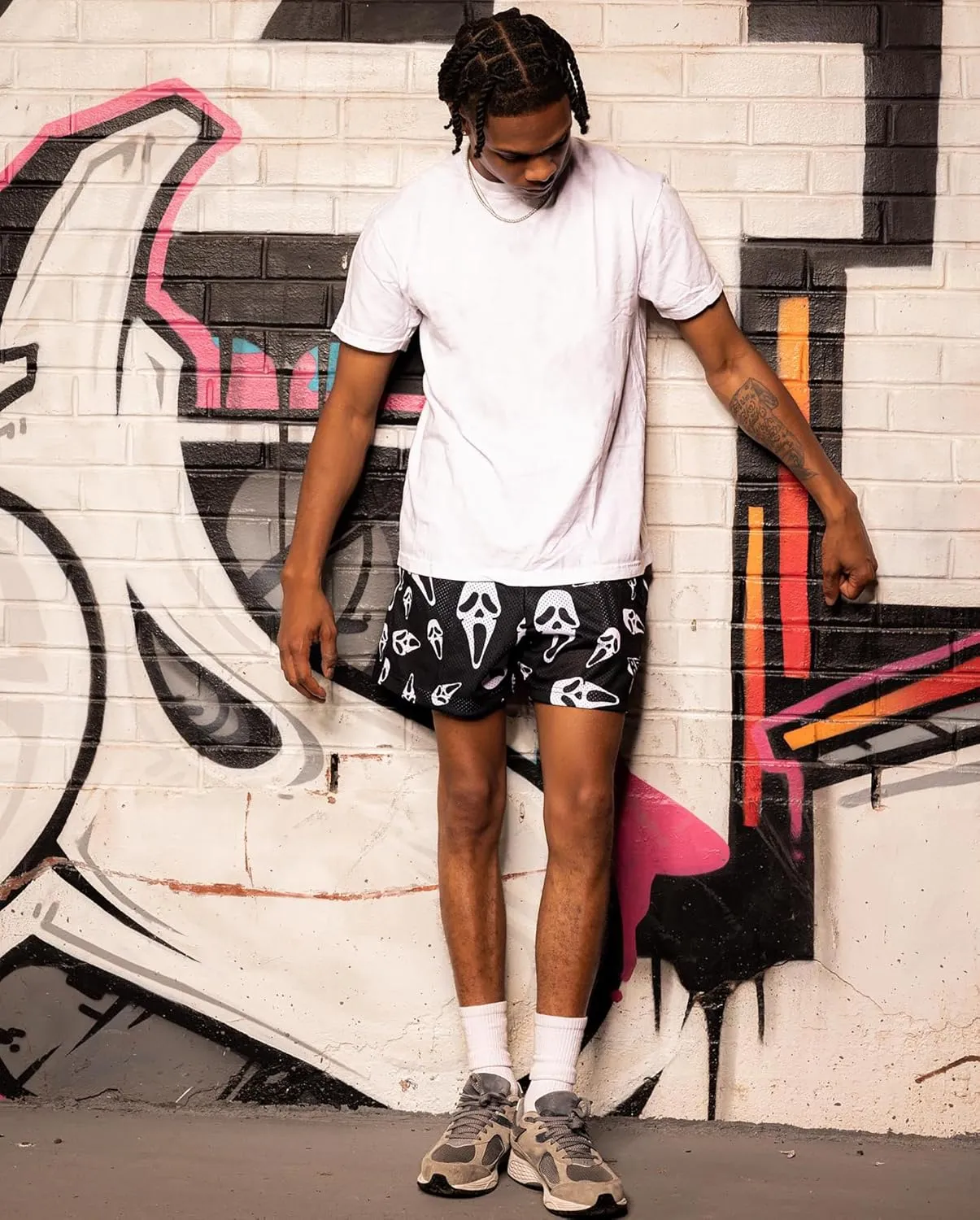 DIOTSR Mens Graphic Print Shorts Cool Mesh Basketball Shorts Casual Flat Front Shorts Summer Drawstring
