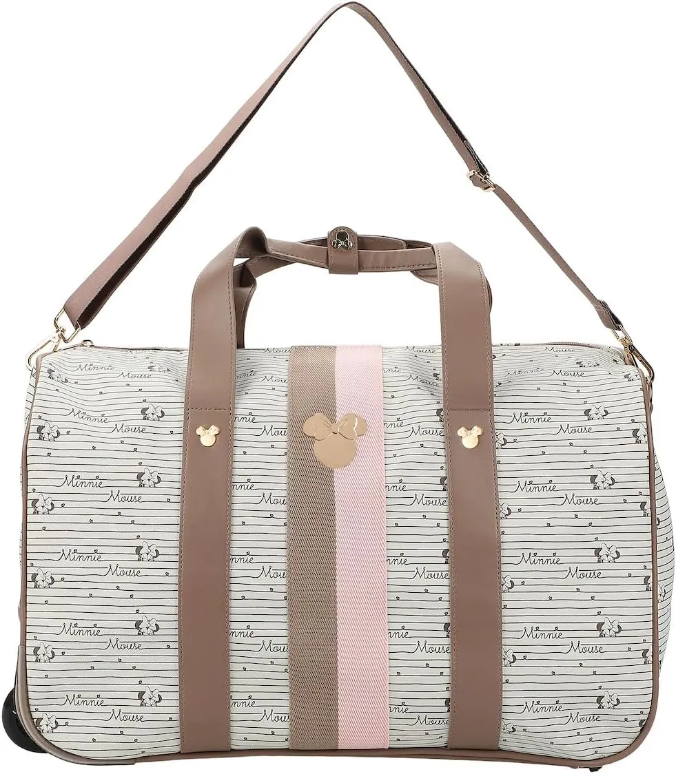 Disney Minnie Mouse Character art & Emblems Taupe 18" Rolling Duffle Bag