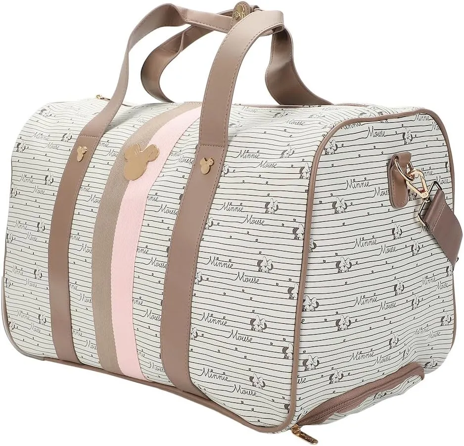 Disney Minnie Mouse Character art & Emblems Taupe 18" Rolling Duffle Bag
