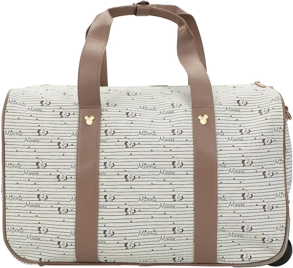 Disney Minnie Mouse Character art & Emblems Taupe 18" Rolling Duffle Bag