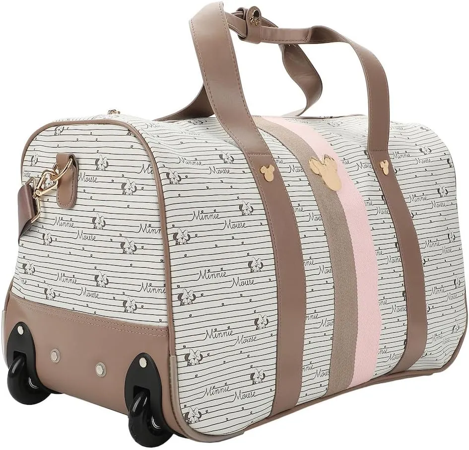 Disney Minnie Mouse Character art & Emblems Taupe 18" Rolling Duffle Bag