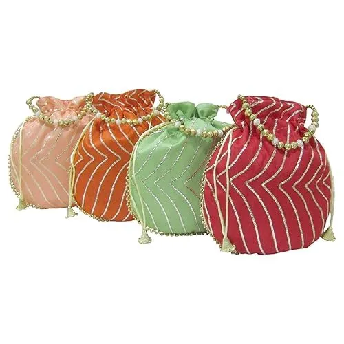 DMS RETAIL Potli Bags For Wedding Return Gifts For Women In Bulk, Ladies Return Gifts For Pooja Birthday Kitty Party Shagun Mehndi Sangeet Pack Of (Pack Of 3)
