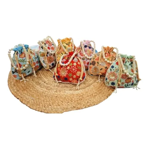 DMS RETAIL Potli Bags For Wedding Return Gifts For Women In Bulk, Ladies Return Gifts For Pooja Birthday Kitty Party Shagun Mehndi Sangeet Pack of (Pack of 9)