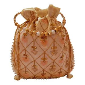 DMS RETAIL Women's Embroidered Potli | Ladies Purse Handbag Purses for Women,Wedding, Housewarming, Corporate Gifts, Anniversary Baby Shower Return Gifts (PEACH)