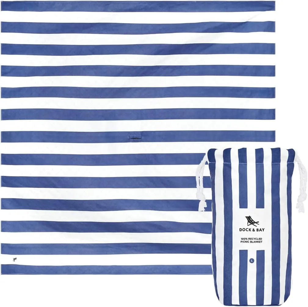 Dock & Bay Picnic Blanket - Quick Dry & Water Resistant - 100% Recycled Materials - Extra Large (94x66) - Whitsunday Blue