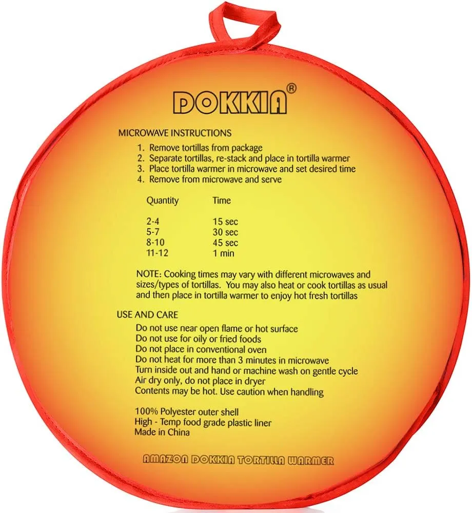 DOKKIA Tortilla Warmer Taco 12 Inch Insulated Cloth Pouch - Microwavable Use Fabric Bag Servers Holder to Keep Flour Burrito Warm (12 Inch, Taco Fiesta Themed Party Cinco De Mayo)