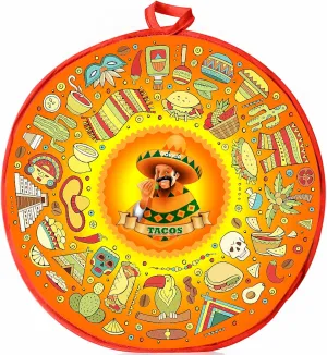 DOKKIA Tortilla Warmer Taco 12 Inch Insulated Cloth Pouch - Microwavable Use Fabric Bag Servers Holder to Keep Flour Burrito Warm (12 Inch, Taco Fiesta Themed Party Cinco De Mayo)