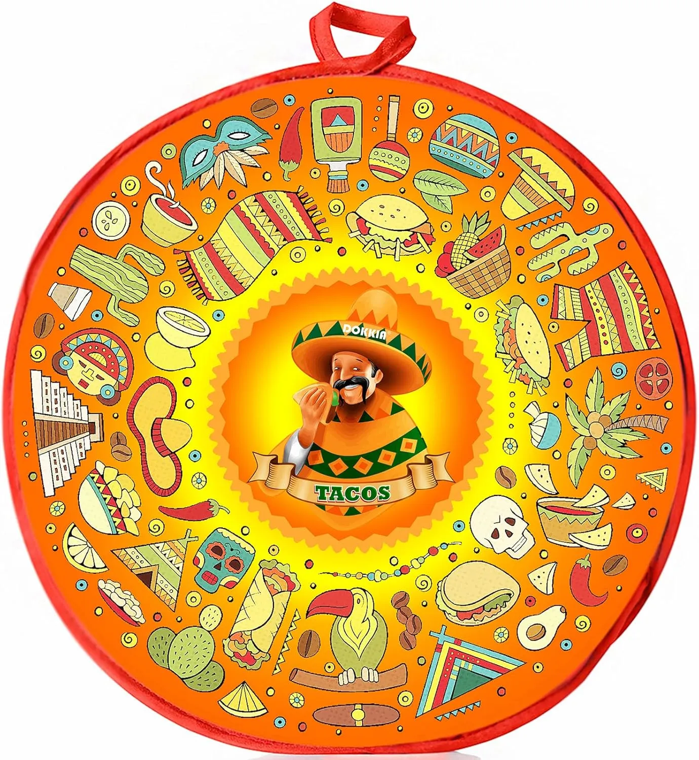 DOKKIA Tortilla Warmer Taco 12 Inch Insulated Cloth Pouch - Microwavable Use Fabric Bag Servers Holder to Keep Flour Burrito Warm (12 Inch, Taco Fiesta Themed Party Cinco De Mayo)