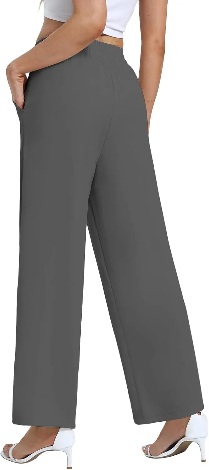 DouBCQ Women's Wide Leg Pants High Waist Flowy Tie Knot Trousers Business Casual Pants with Pockets