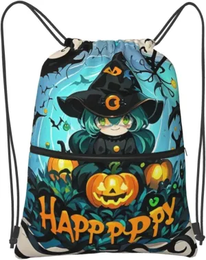 Drawstring Backpack Sports Gym Bags Gothic Happy Halloween Drawstring Bags for Men Women Beach Bag String Bag