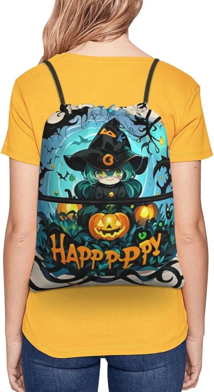 Drawstring Backpack Sports Gym Bags Gothic Happy Halloween Drawstring Bags for Men Women Beach Bag String Bag