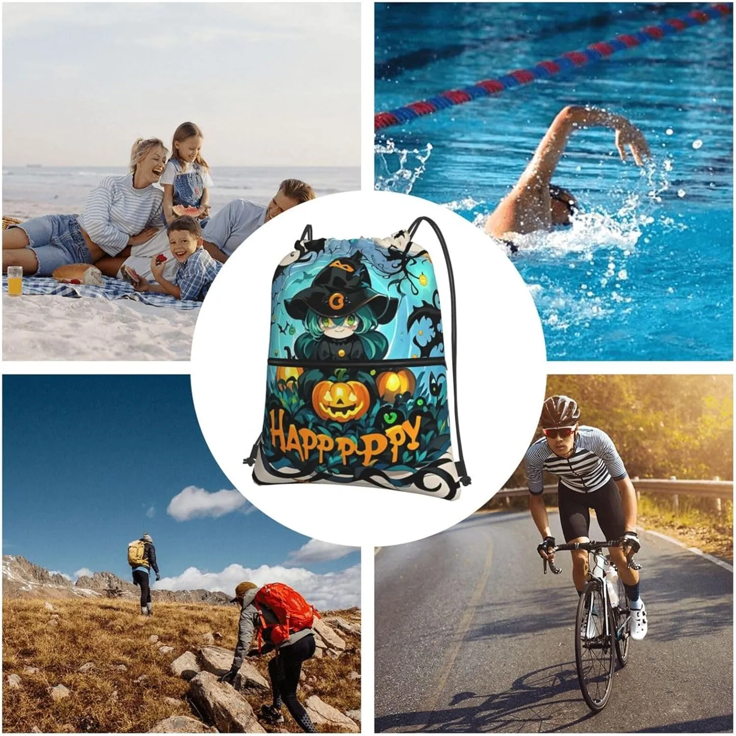 Drawstring Backpack Sports Gym Bags Gothic Happy Halloween Drawstring Bags for Men Women Beach Bag String Bag