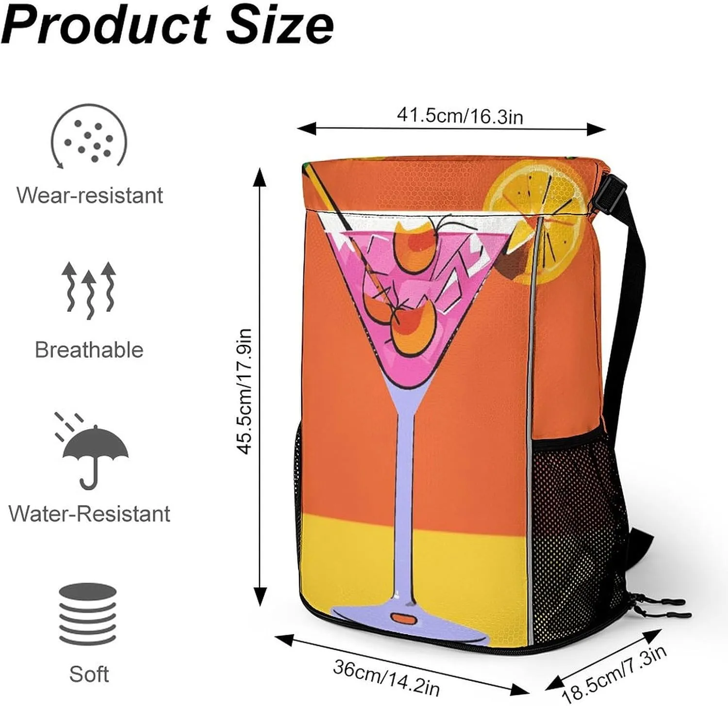 Drawstring Backpack Sports Gym Swim Bag with Shoes Compartment Cabana Cocktail Color Stuff Sack
