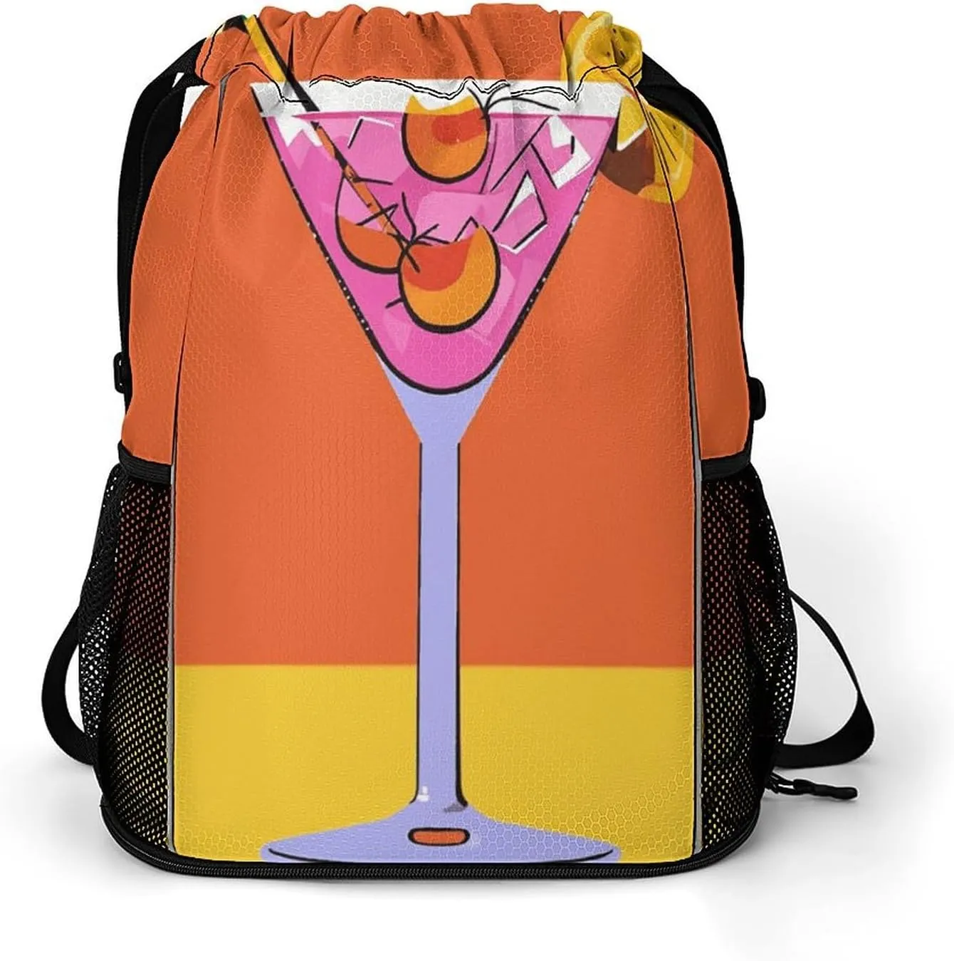 Drawstring Backpack Sports Gym Swim Bag with Shoes Compartment Cabana Cocktail Color Stuff Sack
