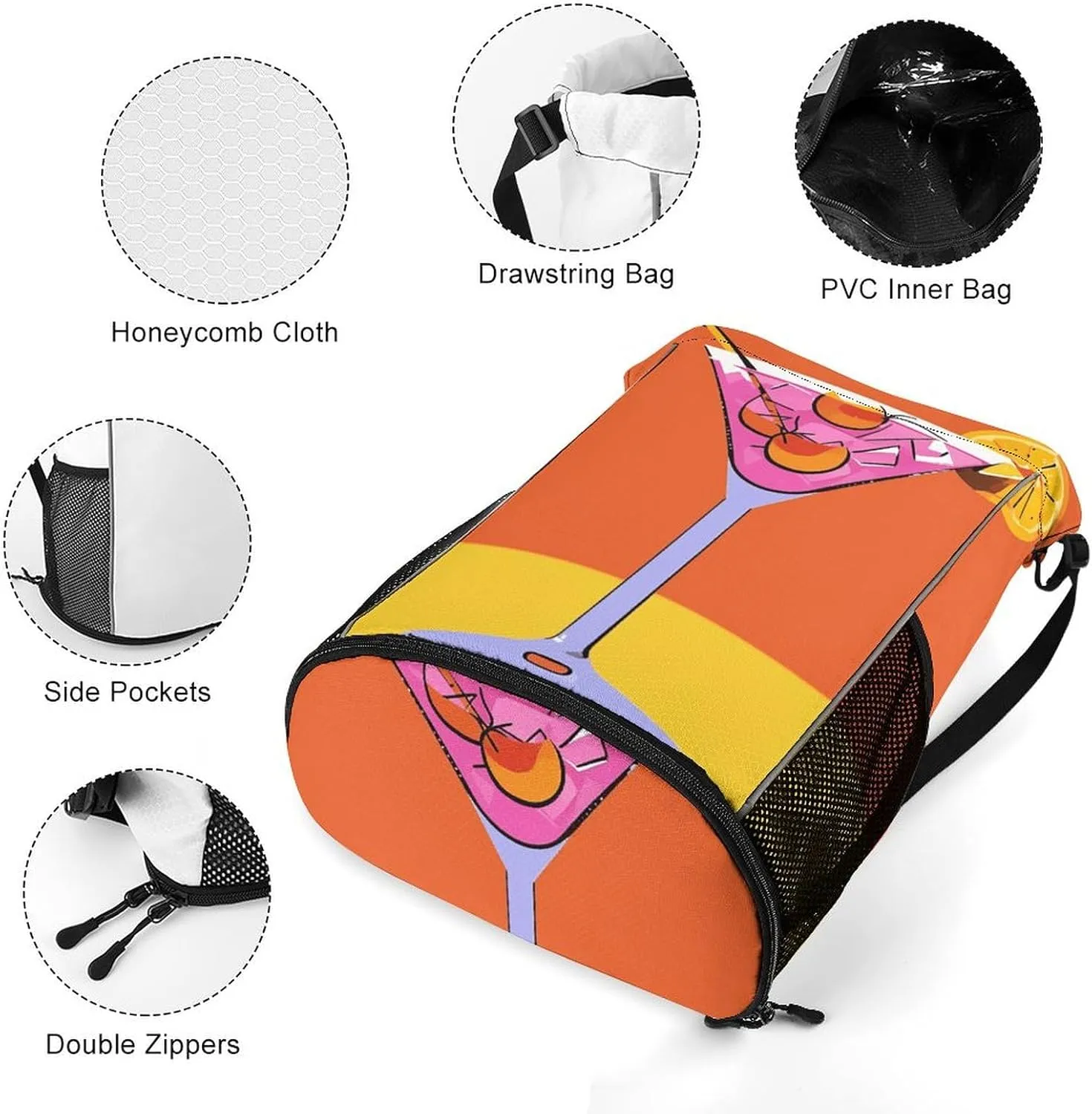 Drawstring Backpack Sports Gym Swim Bag with Shoes Compartment Cabana Cocktail Color Stuff Sack