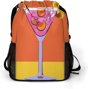 Drawstring Backpack Sports Gym Swim Bag with Shoes Compartment Cabana Cocktail Color Stuff Sack