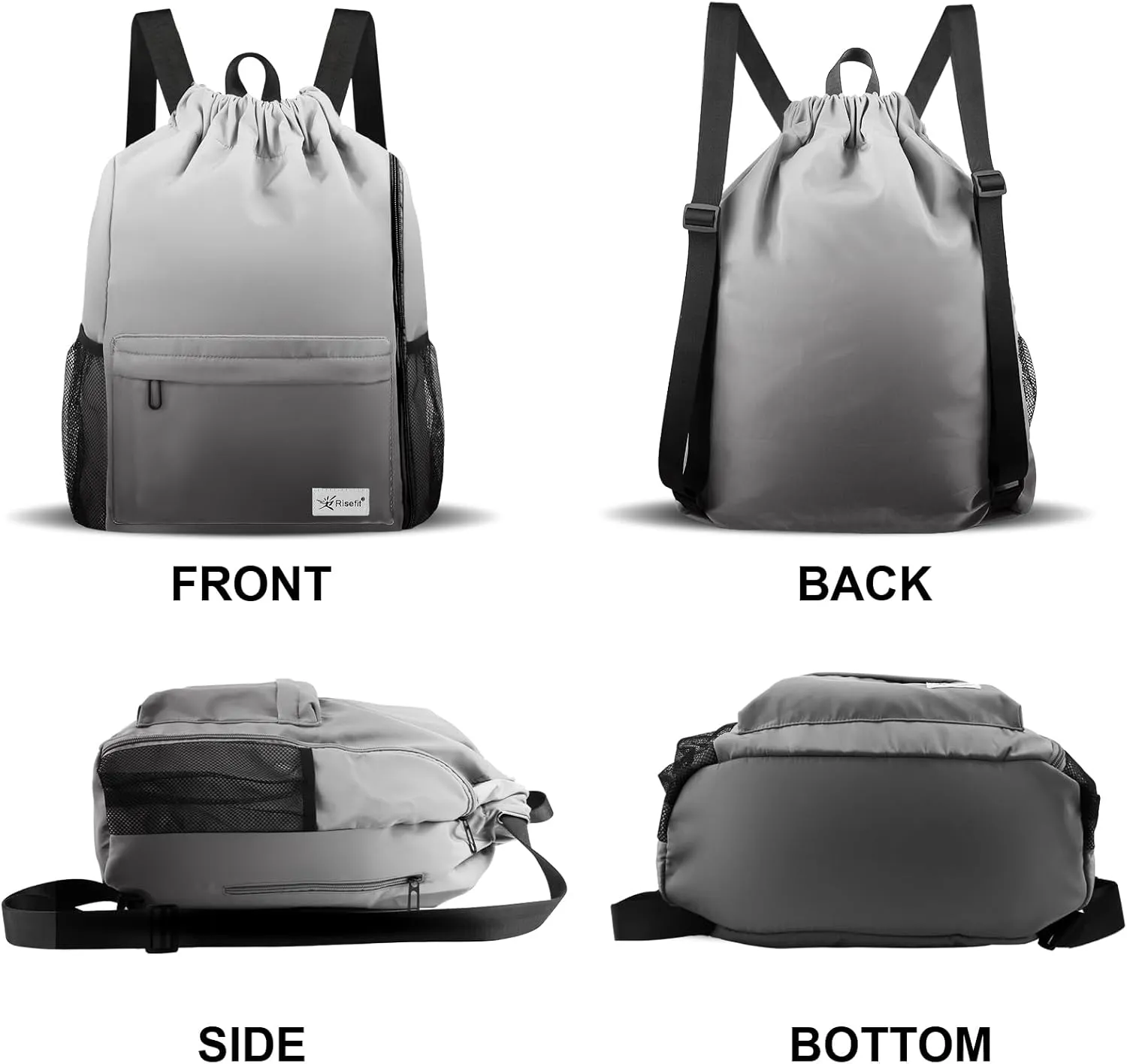 Drawstring Backpack with Mesh Pockets String Gym Bag Sackpack Sandproof Water Resistant Beach Backpack for Men Women