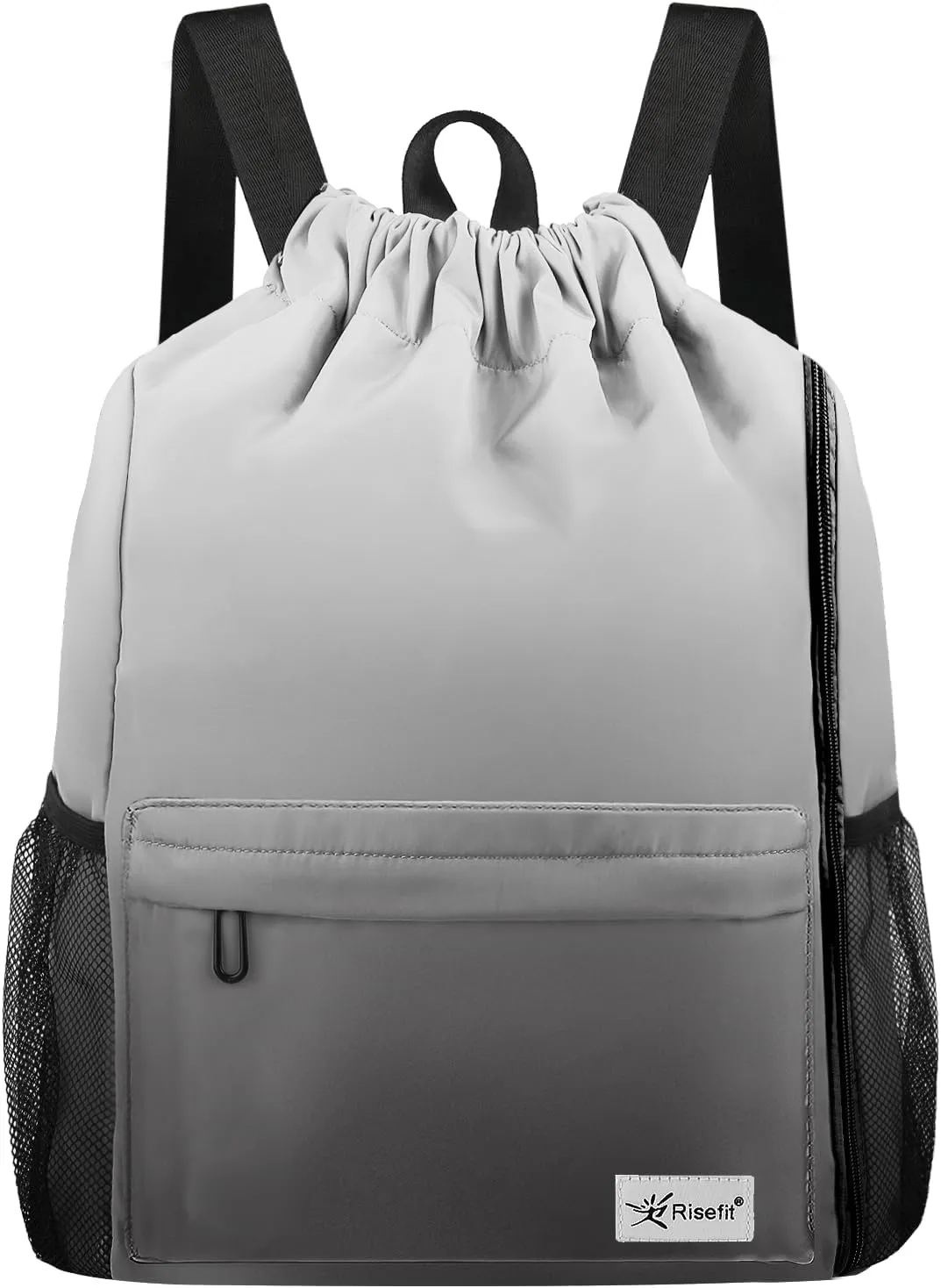Drawstring Backpack with Mesh Pockets String Gym Bag Sackpack Sandproof Water Resistant Beach Backpack for Men Women