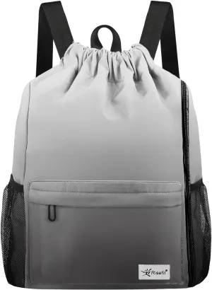 Drawstring Backpack with Mesh Pockets String Gym Bag Sackpack Sandproof Water Resistant Beach Backpack for Men Women