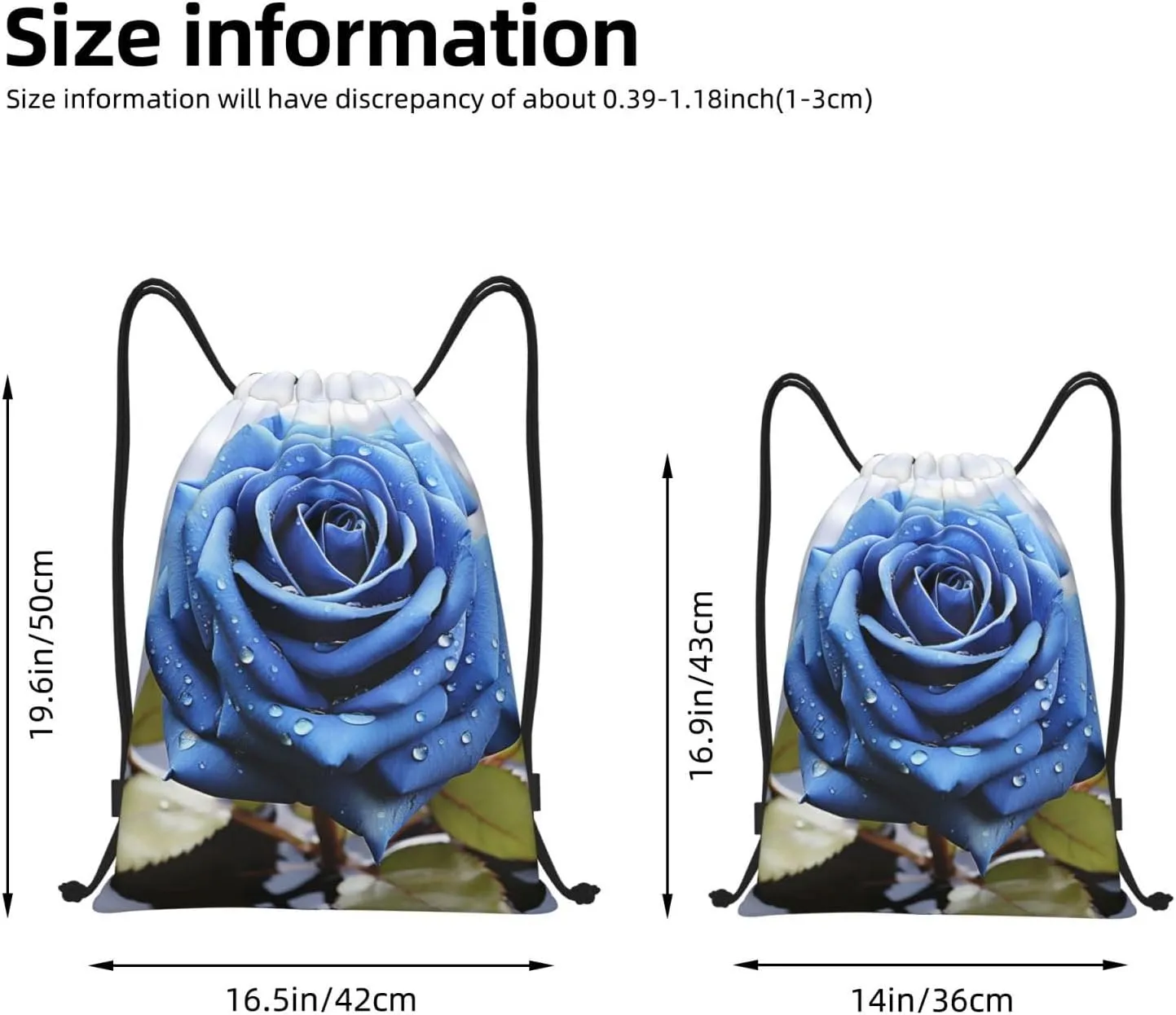 Drawstring Gym Backpack Romantic Blue Rose Sports String Bag Water Resistan Beach Swim Travel Sackpack