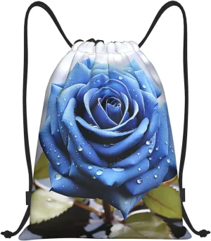 Drawstring Gym Backpack Romantic Blue Rose Sports String Bag Water Resistan Beach Swim Travel Sackpack