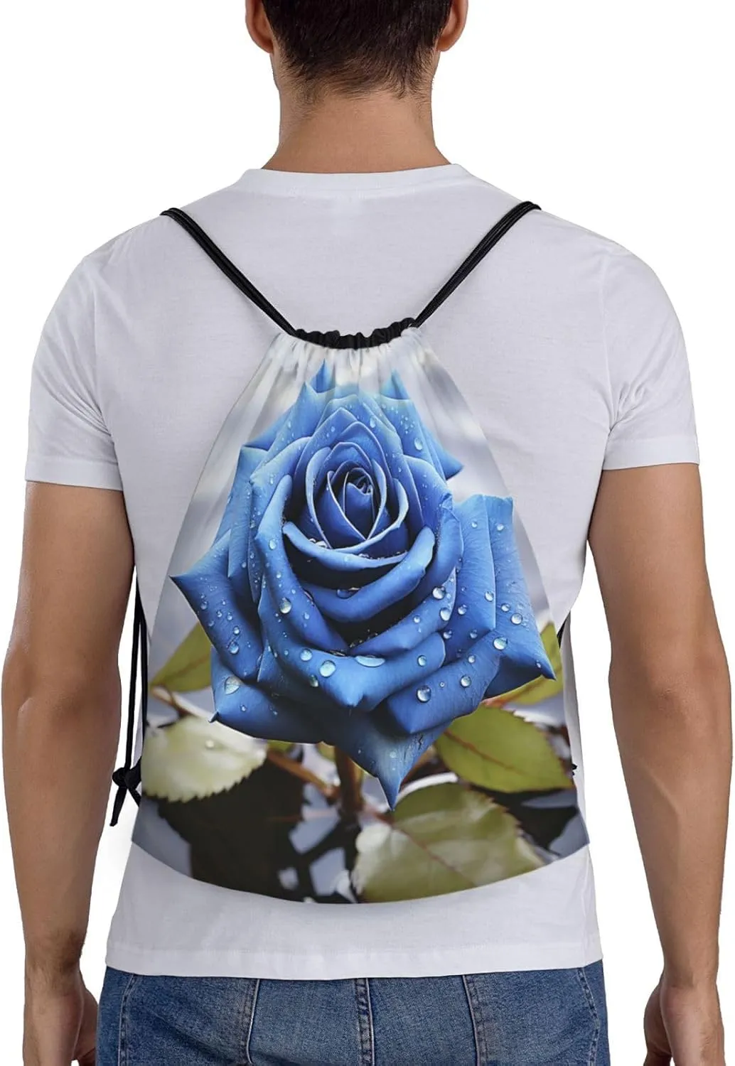 Drawstring Gym Backpack Romantic Blue Rose Sports String Bag Water Resistan Beach Swim Travel Sackpack