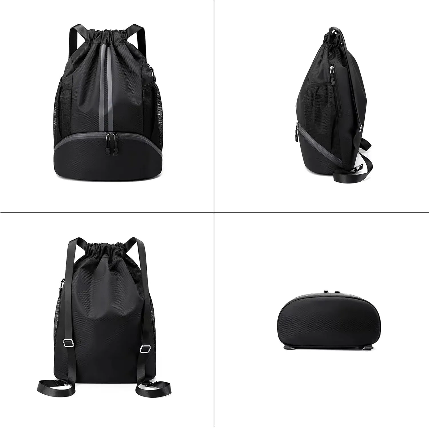 Drawstring Gym Bag for Men, Waterproof Drawstring Backpack for Women, Swim Bag with Shoes Compartment, Pull String Sport Bag for Soccer and Basketball. (Dark Blue)