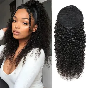 Drawstring Ponytail Human Hair Bun For Women 10A Brazilian Virgin Human Hair Afro Kinky Curly Clip In Ponytail Extension Human Hair Pieces 120g Natural Color (12 Inch, Kinky Curly)
