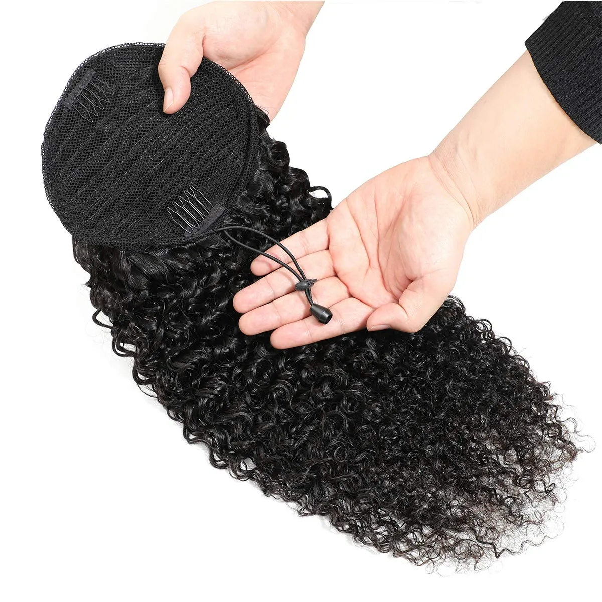 Drawstring Ponytail Human Hair Bun For Women 10A Brazilian Virgin Human Hair Afro Kinky Curly Clip In Ponytail Extension Human Hair Pieces 120g Natural Color (12 Inch, Kinky Curly)