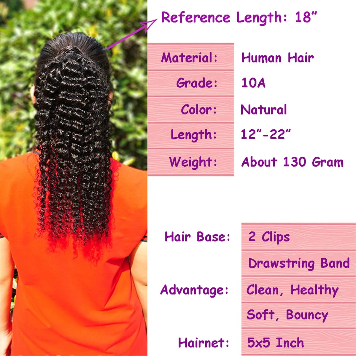 Drawstring Ponytail Human Hair Bun For Women 10A Brazilian Virgin Human Hair Afro Kinky Curly Clip In Ponytail Extension Human Hair Pieces 120g Natural Color (12 Inch, Kinky Curly)