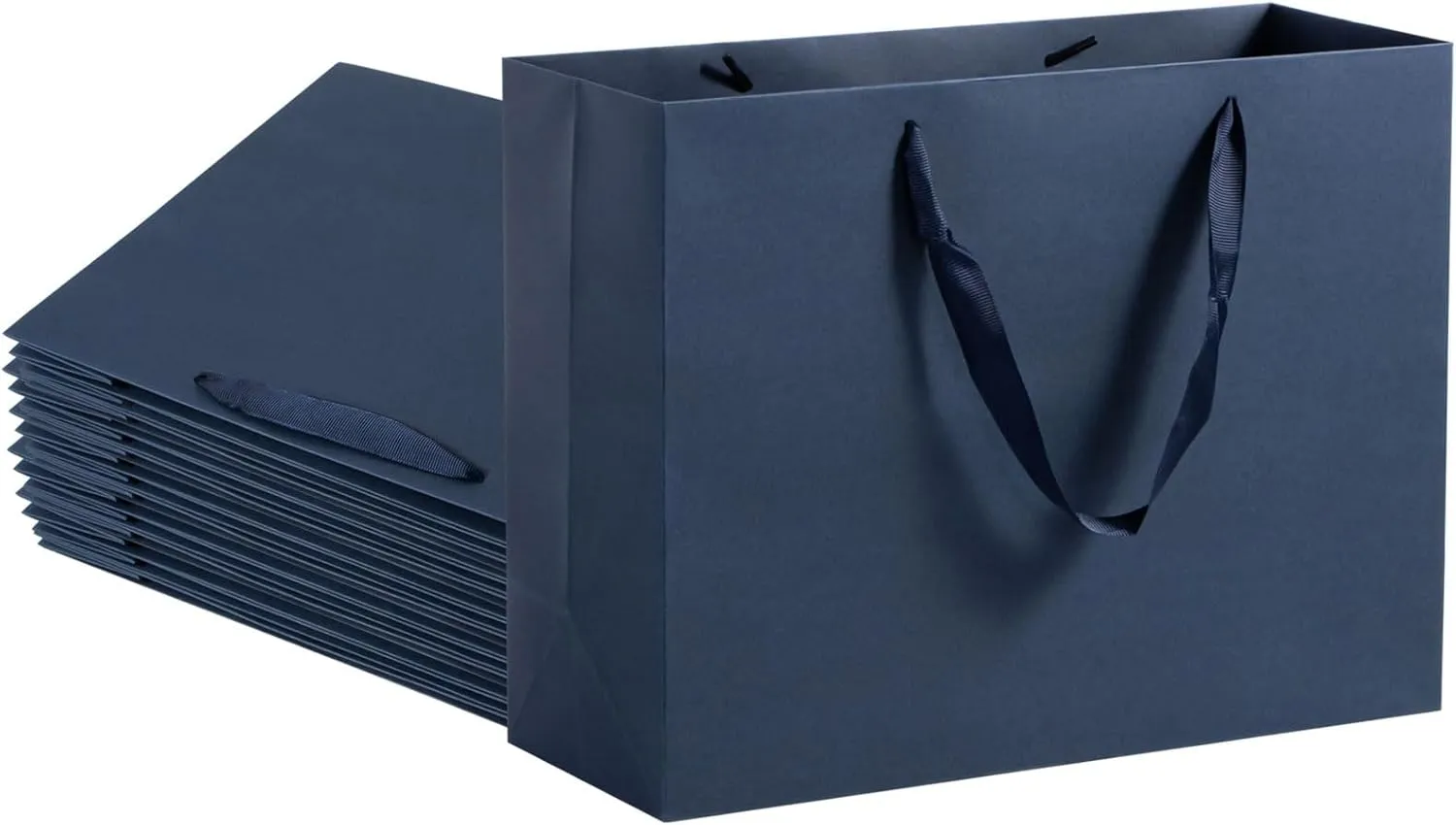 Driew Navy Blue Gift Bags, 12 Pack Extra Large Gift Bags with Ribbon Handles - Heavy Duty Paper, 13x5x10 Inches - Perfect for Shopping, Packing, Parties