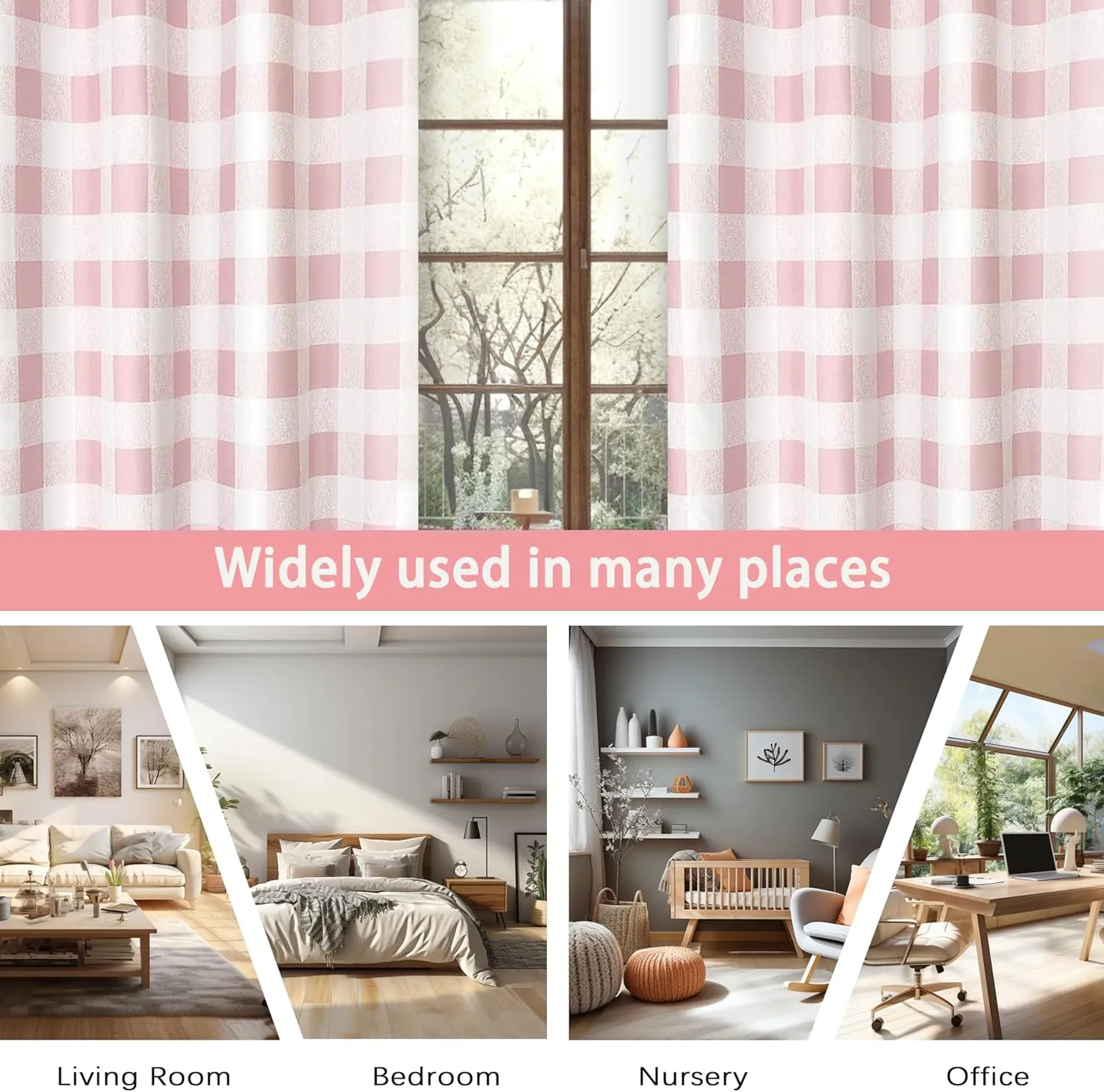 DriftAway Buffalo Plaid Check Curtains Blackout Room Darkening Thermal Insulated Pink and White Buffalo Checkered Window Drapes for Farmhouse Bedroom Living Room Grommet Curtain 2 Panels 84 Inch Long