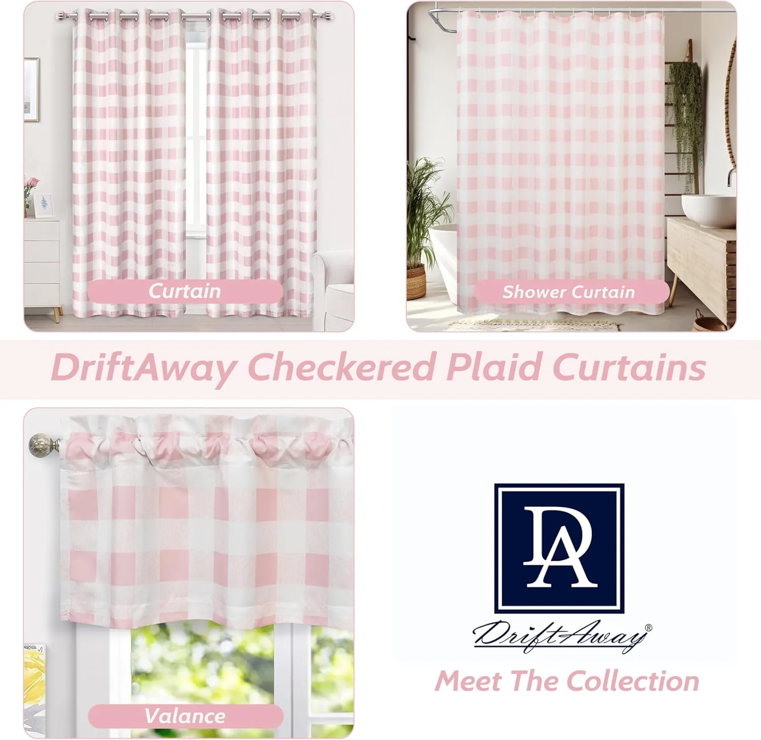 DriftAway Buffalo Plaid Check Curtains Blackout Room Darkening Thermal Insulated Pink and White Buffalo Checkered Window Drapes for Farmhouse Bedroom Living Room Grommet Curtain 2 Panels 84 Inch Long