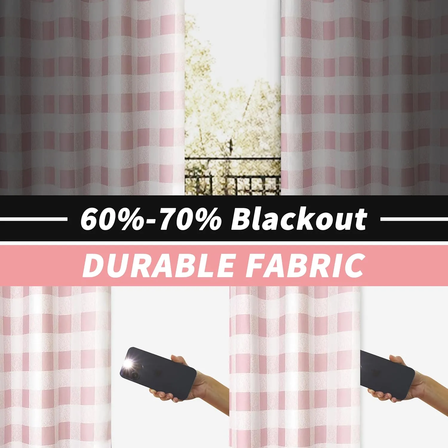DriftAway Buffalo Plaid Check Curtains Blackout Room Darkening Thermal Insulated Pink and White Buffalo Checkered Window Drapes for Farmhouse Bedroom Living Room Grommet Curtain 2 Panels 84 Inch Long