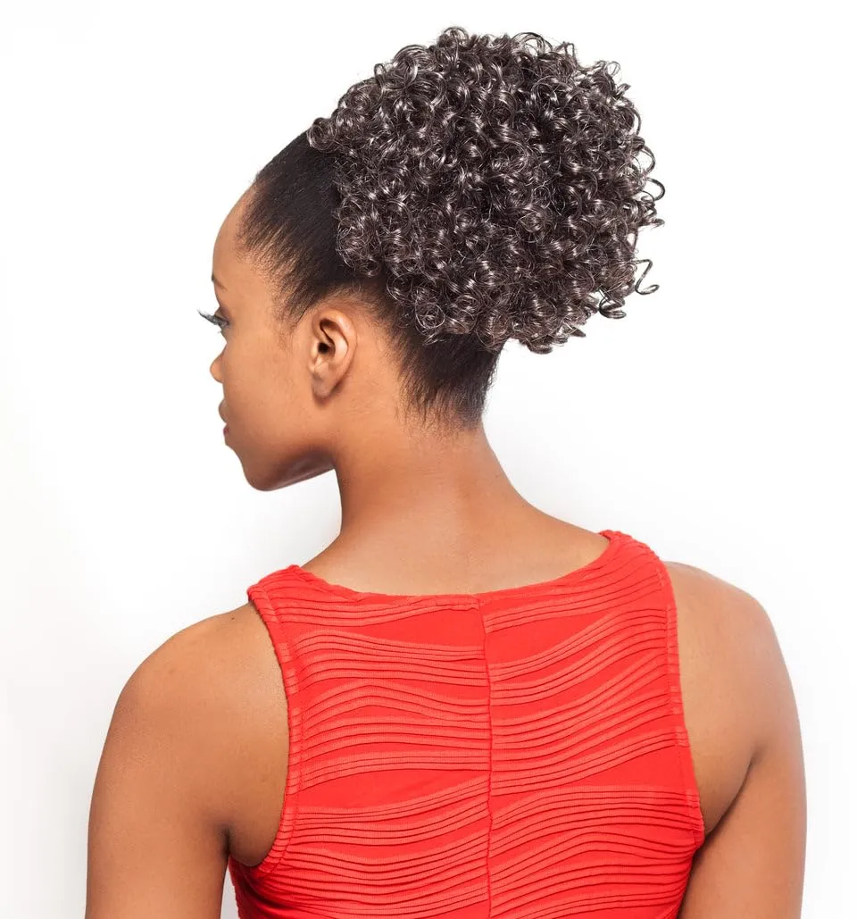 DS003 Ponytail Color 51 Light Gray - Foxy Silver Wigs 6" Short Length Drawstring Curly Hairpiece Extension Synthetic Black Grey Bun Womens Bundle MaxWigs Hairloss Booklet