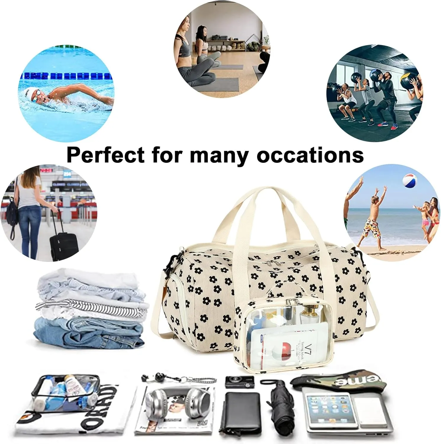 Duffle Bag for Gym Sports Women Girls Workout Travel Bag Weekender with Shoe Compartment and Wet Pocket