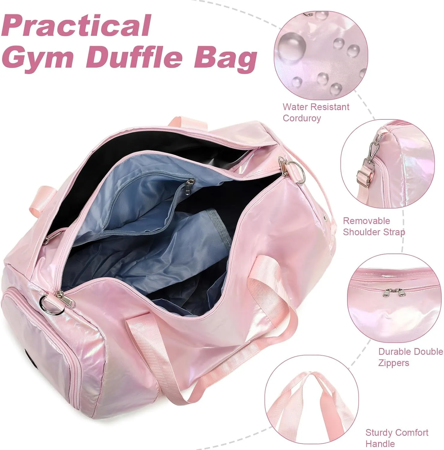 Duffle Bag for Gym Sports Women Girls Workout Travel Bag Weekender with Shoe Compartment and Wet Pocket