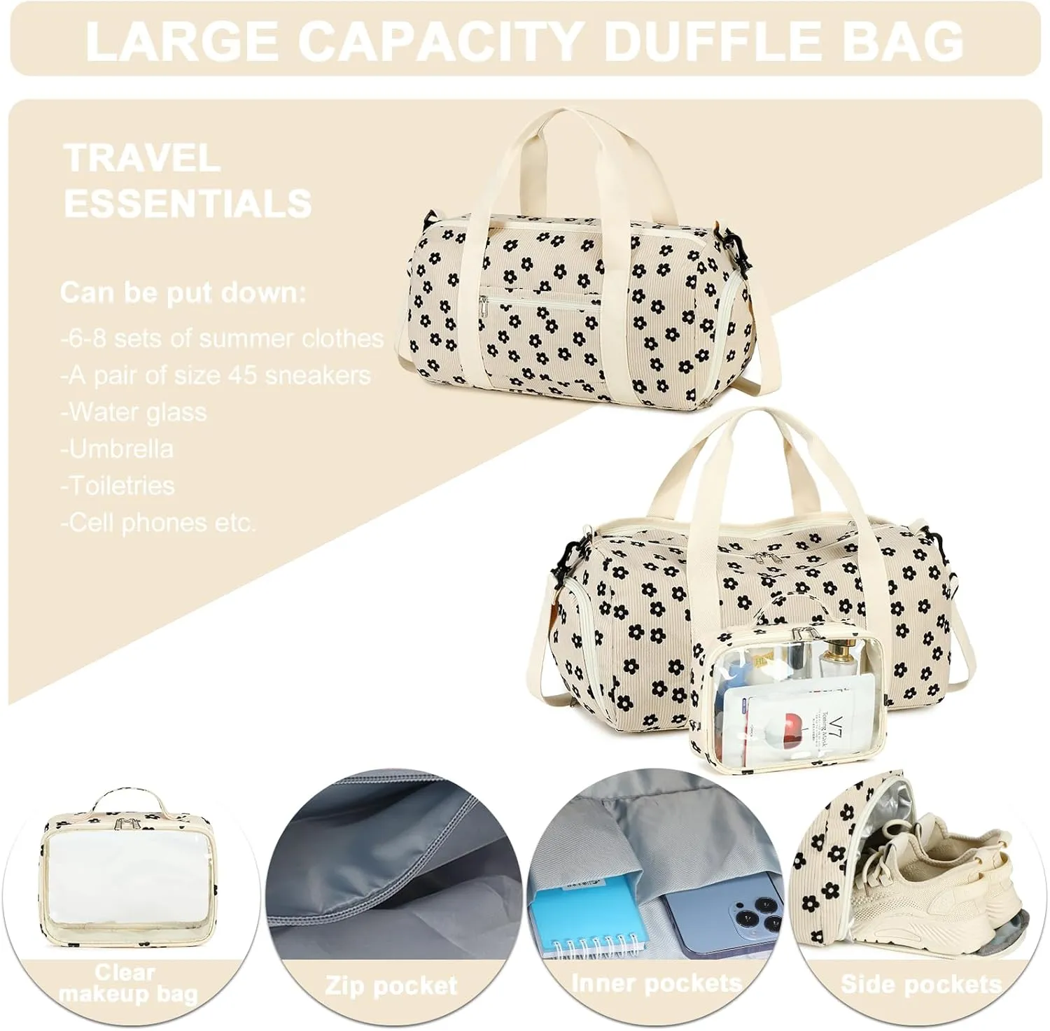 Duffle Bag for Gym Sports Women Girls Workout Travel Bag Weekender with Shoe Compartment and Wet Pocket